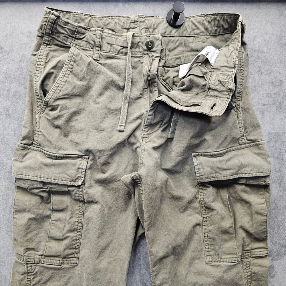 UNIQLO Mens Olive Green Cotton Spandex Drawstring Cargo Pants Size S 27-30in